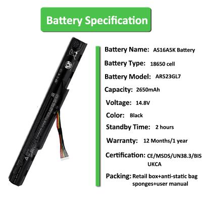 Аккумулятор AS16A5k для ноутбука Acer E5 475G 573G E15
